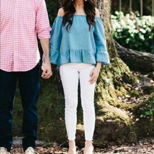 Off the shoulder denim shirt!